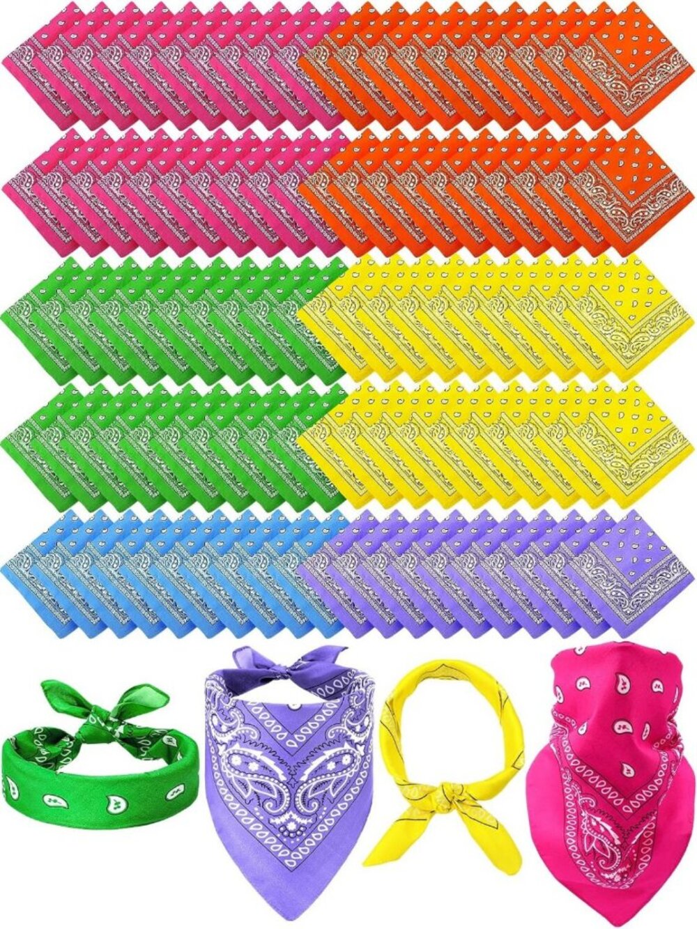 100 Pack Paisley Bandanas for Western Parties, Festivals & Costumes - Versatile